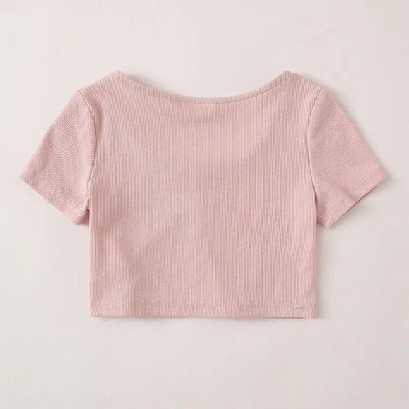 Pink Button Up Cropped Tee - Picture 3 of 4